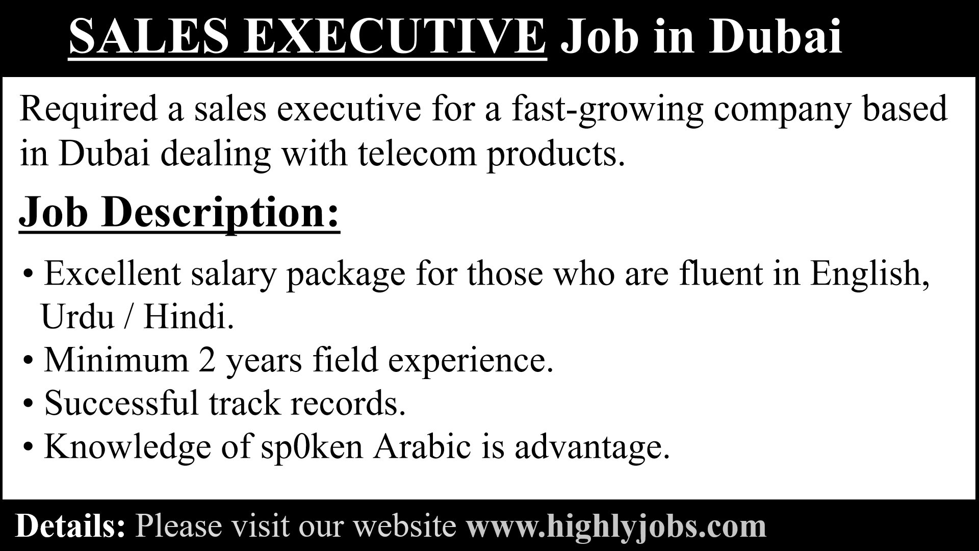 Sales Executive Job in United Arab Emirates