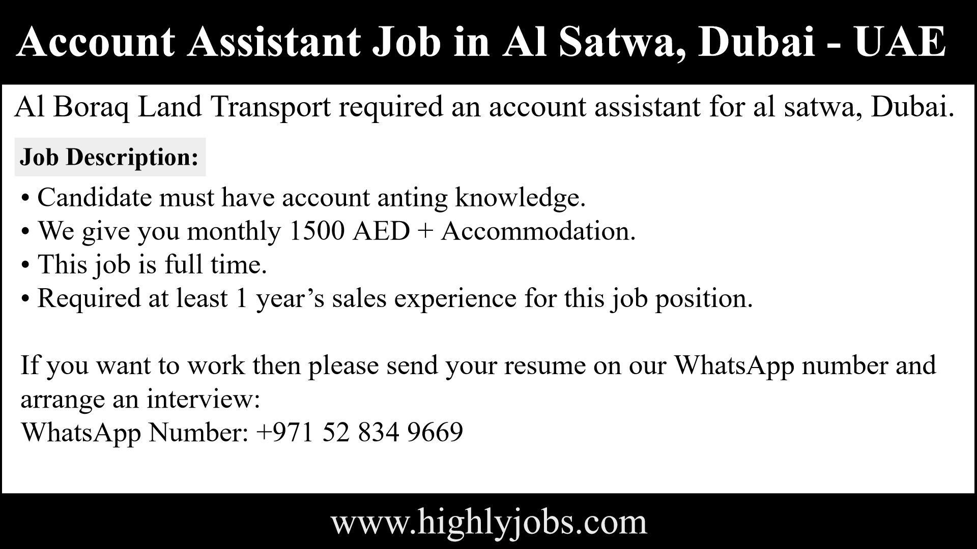 Account Assistant Job in Dubai, United Arab Emirates