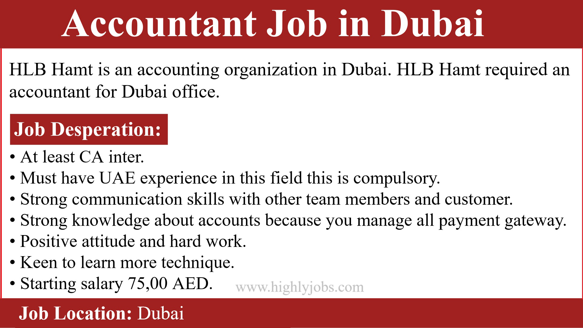 Accountant Job in Dubai for Freshers