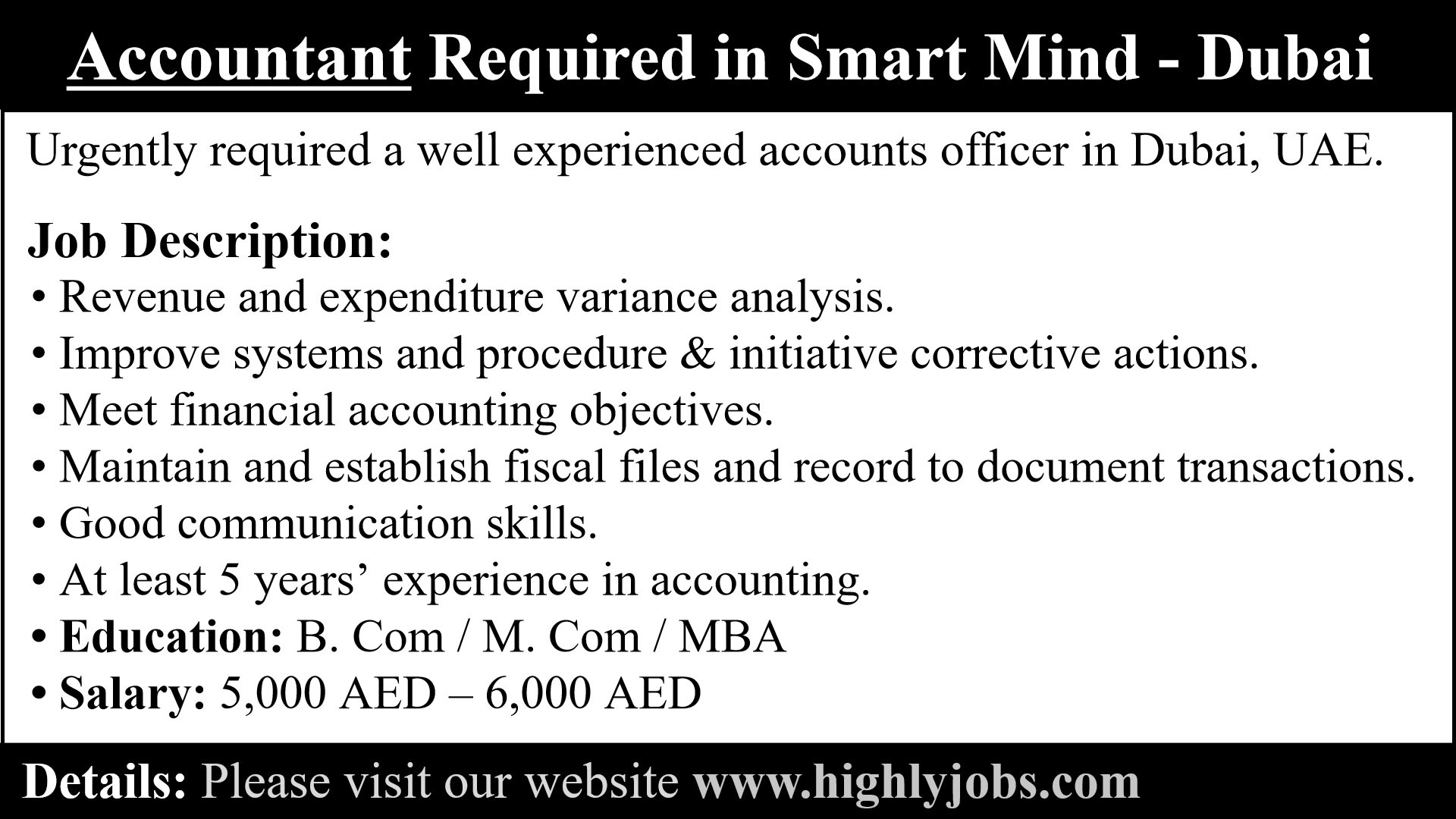 Accountant Required in Smart Mind - Dubai