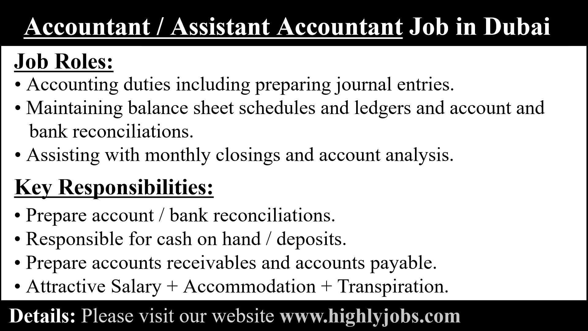 Accountant and Assistant Accountant Job in Dubai