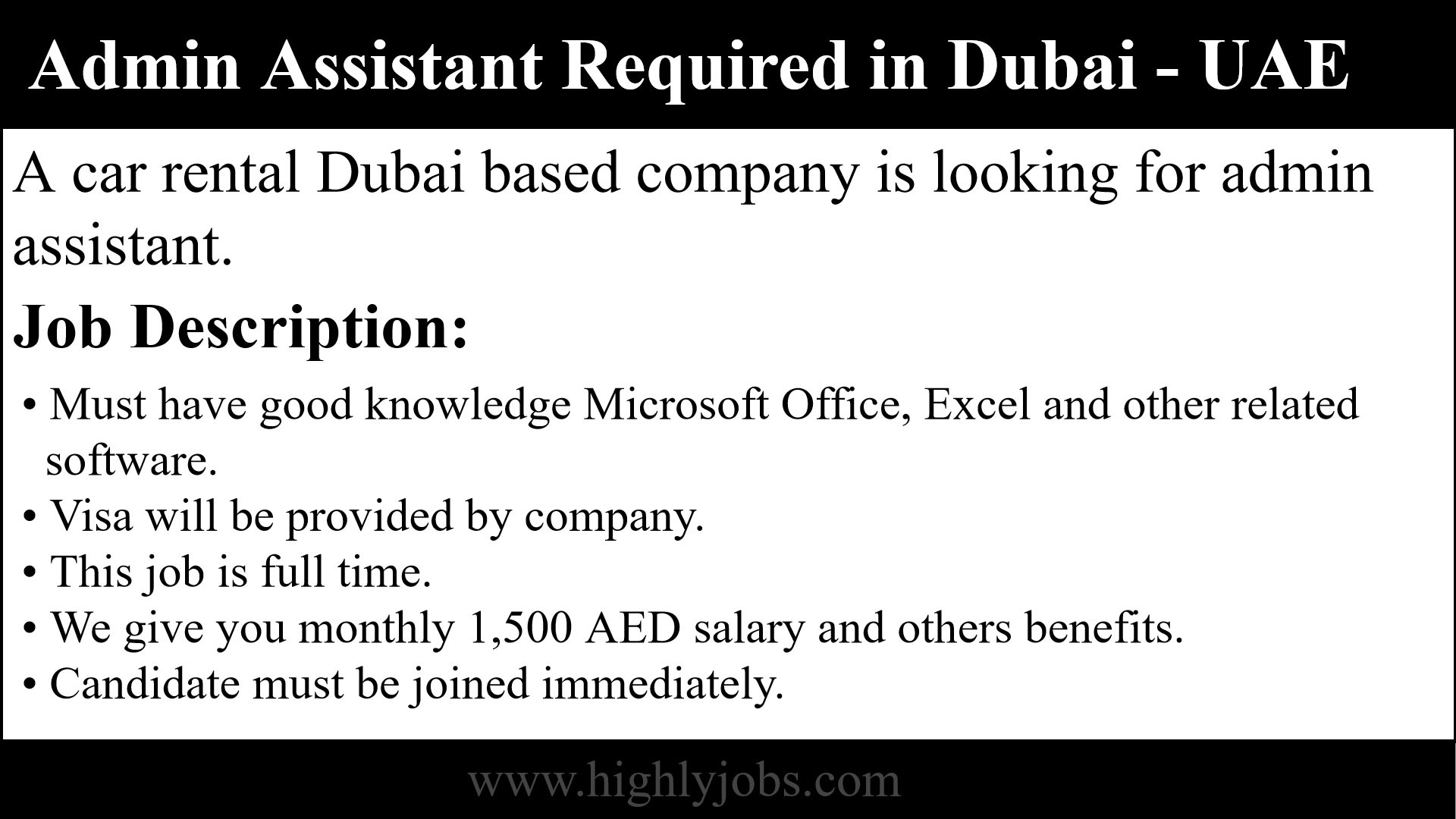 Admin Assistant Job in Dubai