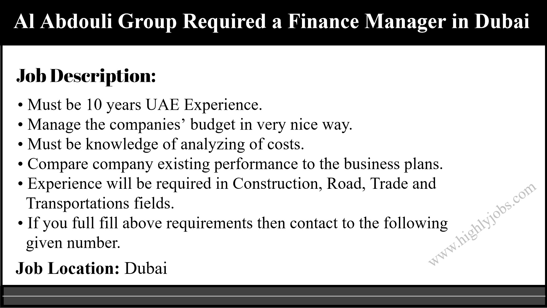 Finance Manager in Dubai, UAE