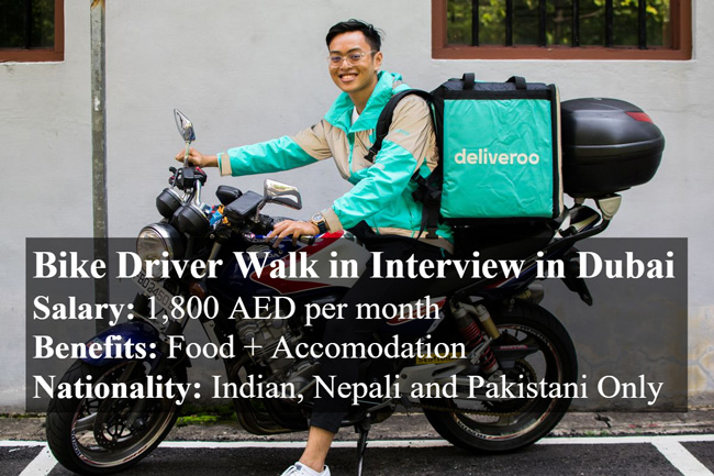 Bike Driver Walk in Interview in Dubai - UAE