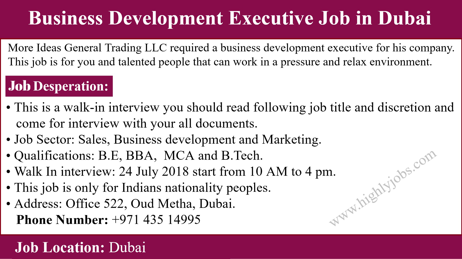 Business Development Executive Job in Dubai