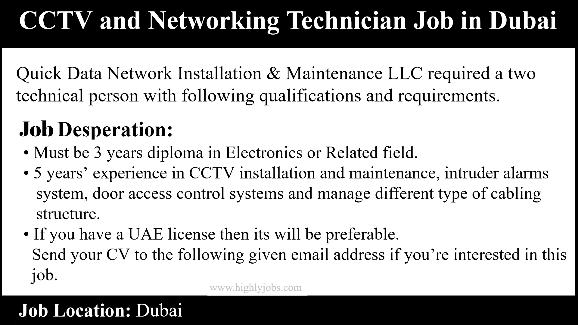 CCTV and Networking Technician Job in Dubai