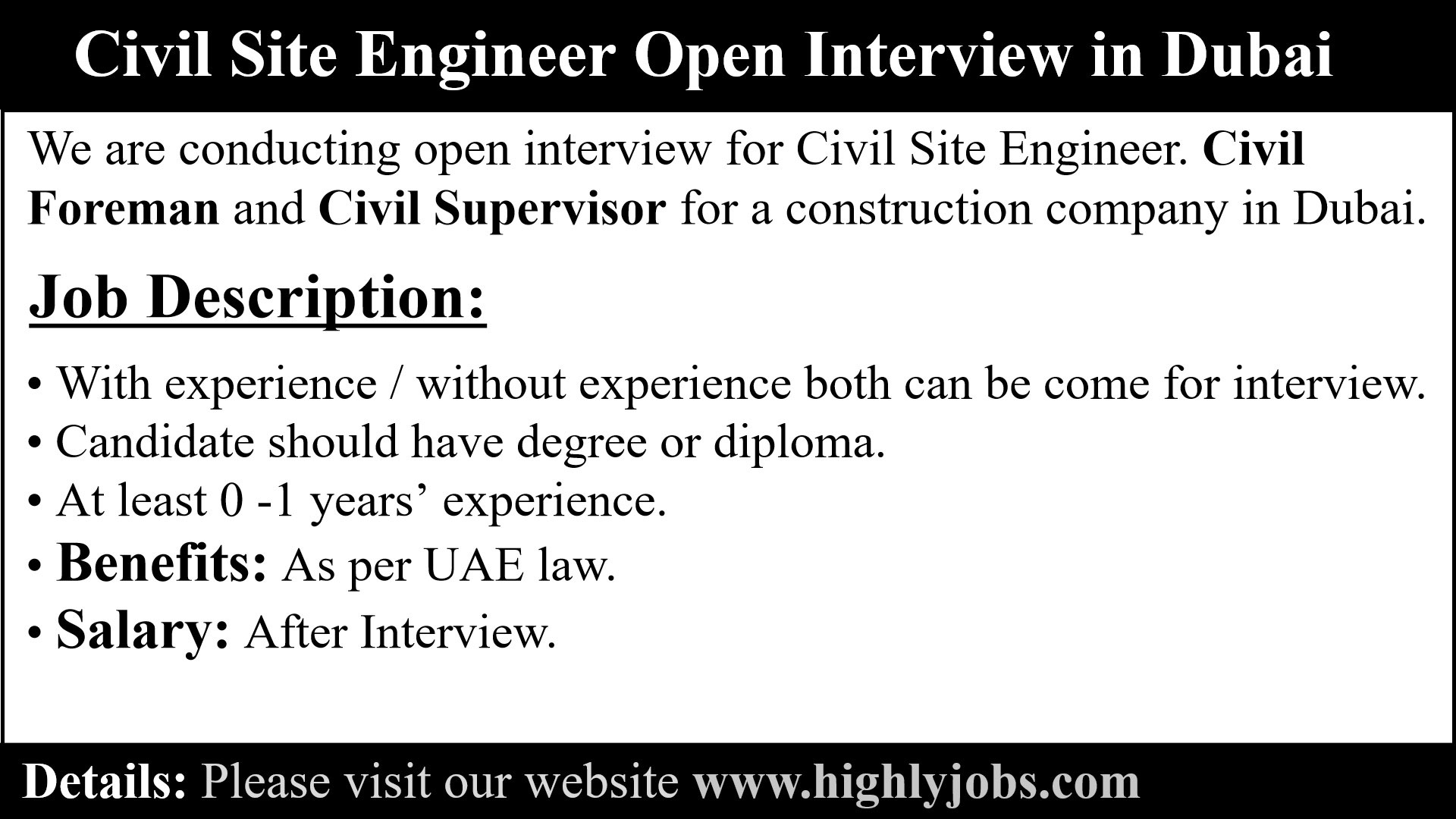 Civil Site Engineer Open Interview in Dubai