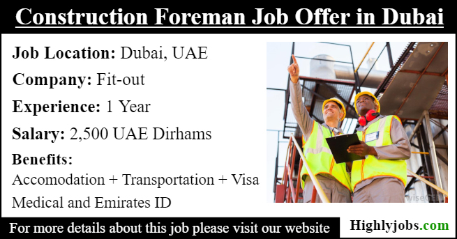 Construction Foreman Job Offer in Dubai