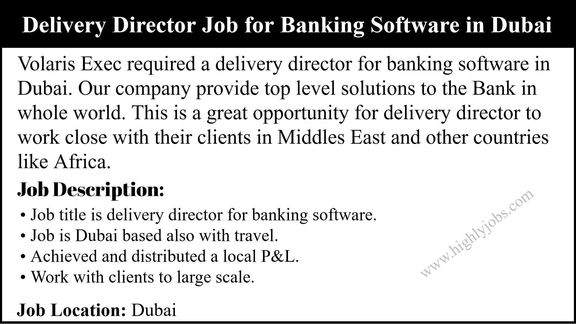 Delivery Director Job for Banking Software in Dubai