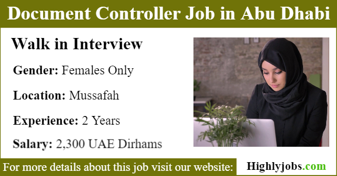 Doandent Controller Job in Abu Dhabi for Female