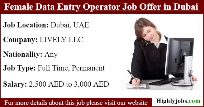 Female Data Entry Operator Job Offer in Dubai
