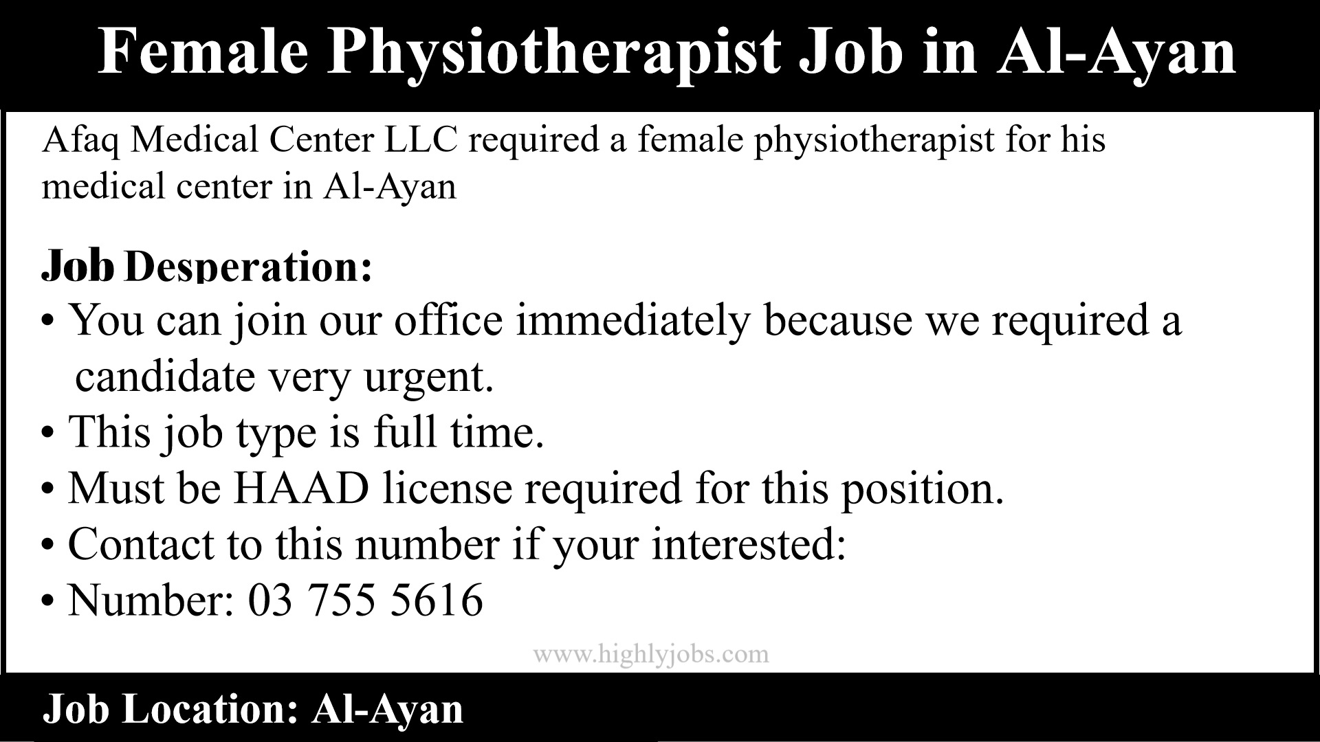 Female Physiotherapist Job in Al Ain