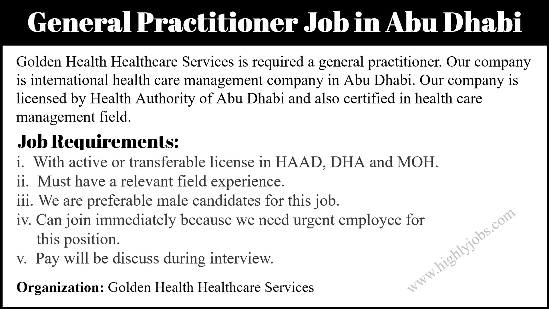 General Practitioner Job in Abu Dhabi