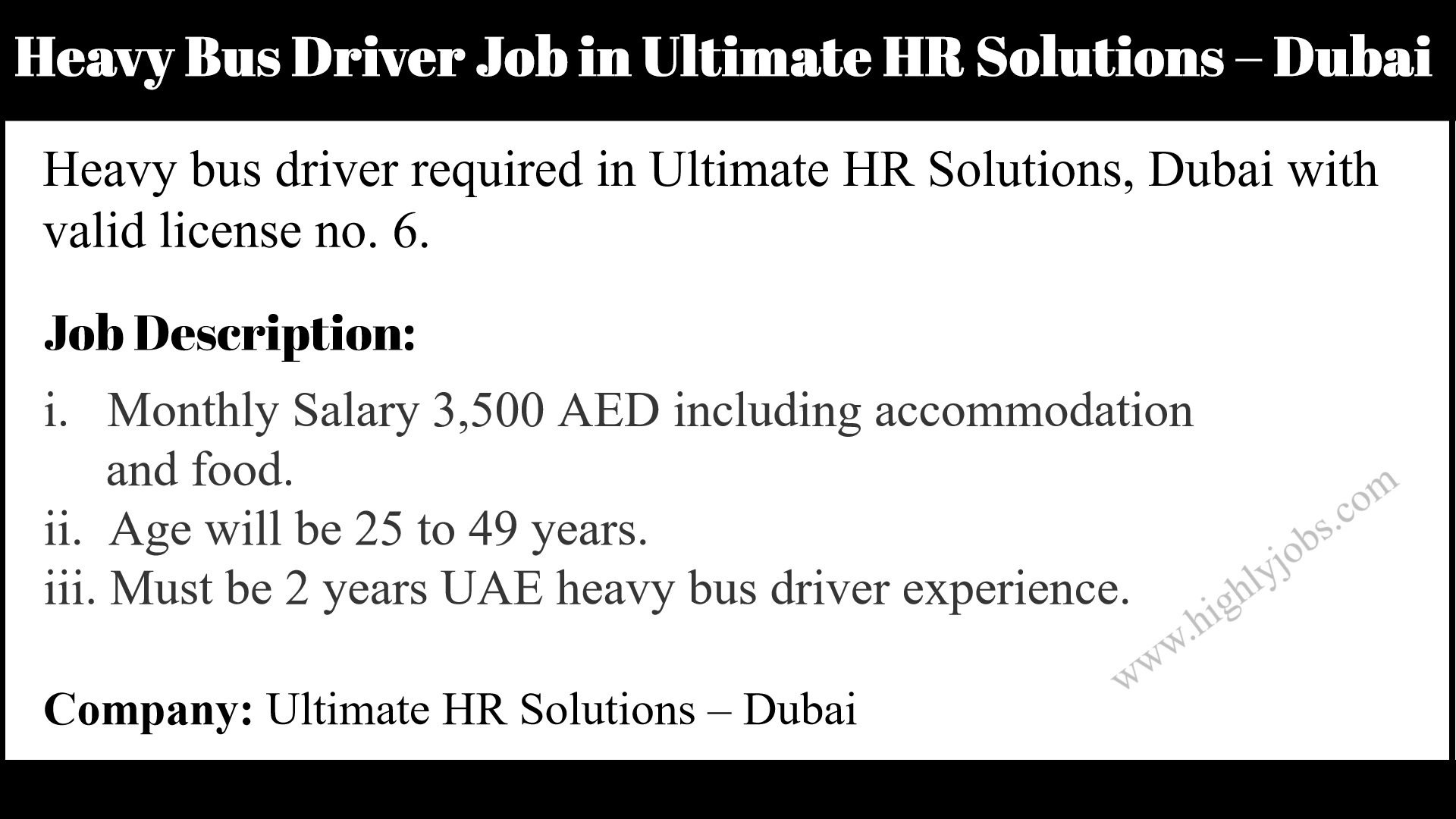 Heavy Bus Driver Job In Dubai