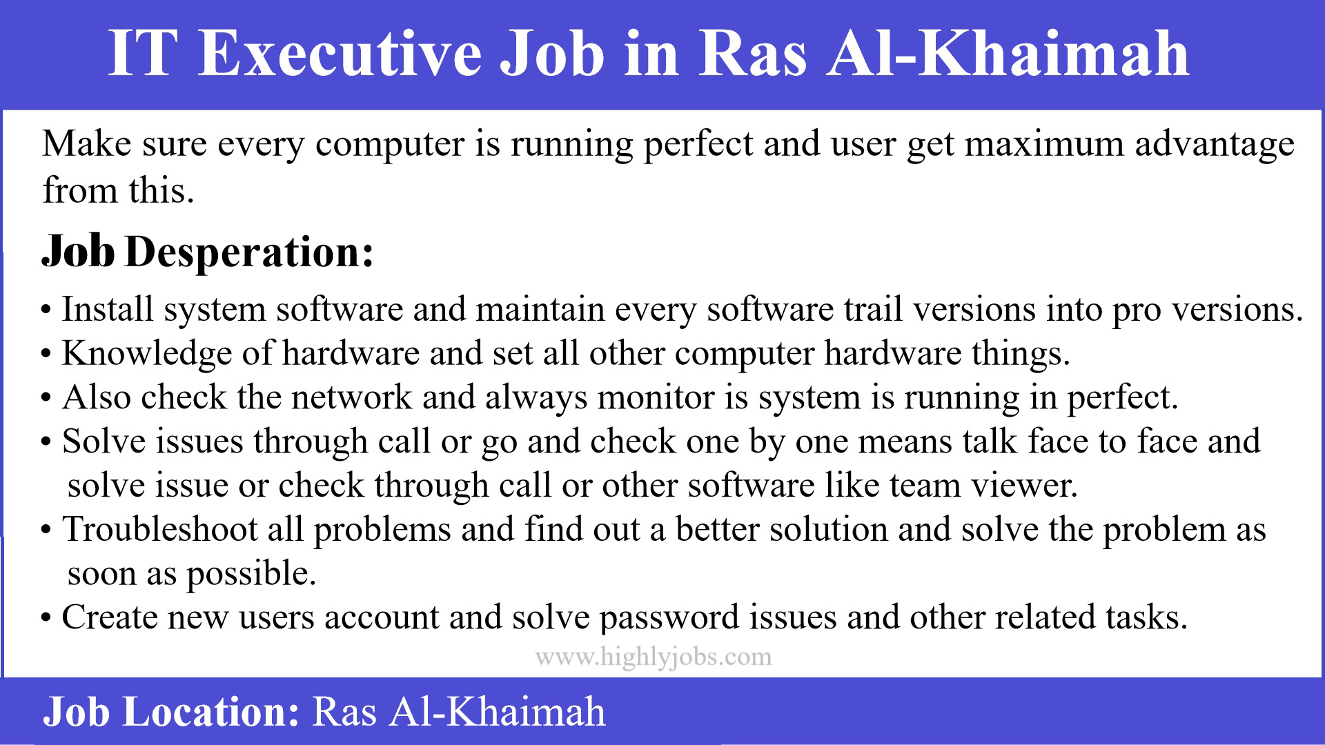 IT Executive Job in Ras Al-Khaimah