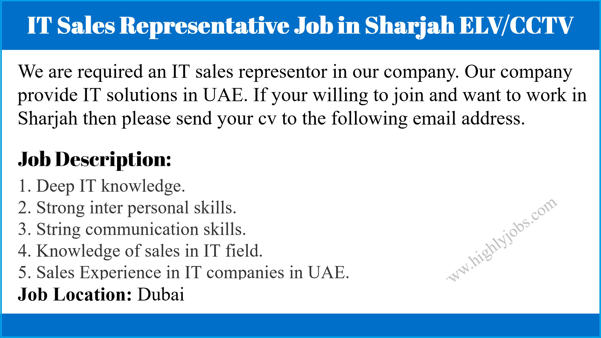 IT Sales Representative Job in Sharjah