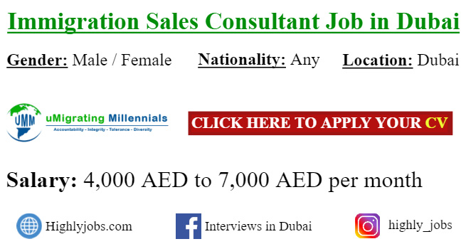 Immigration Sales Consultant Job in Dubai