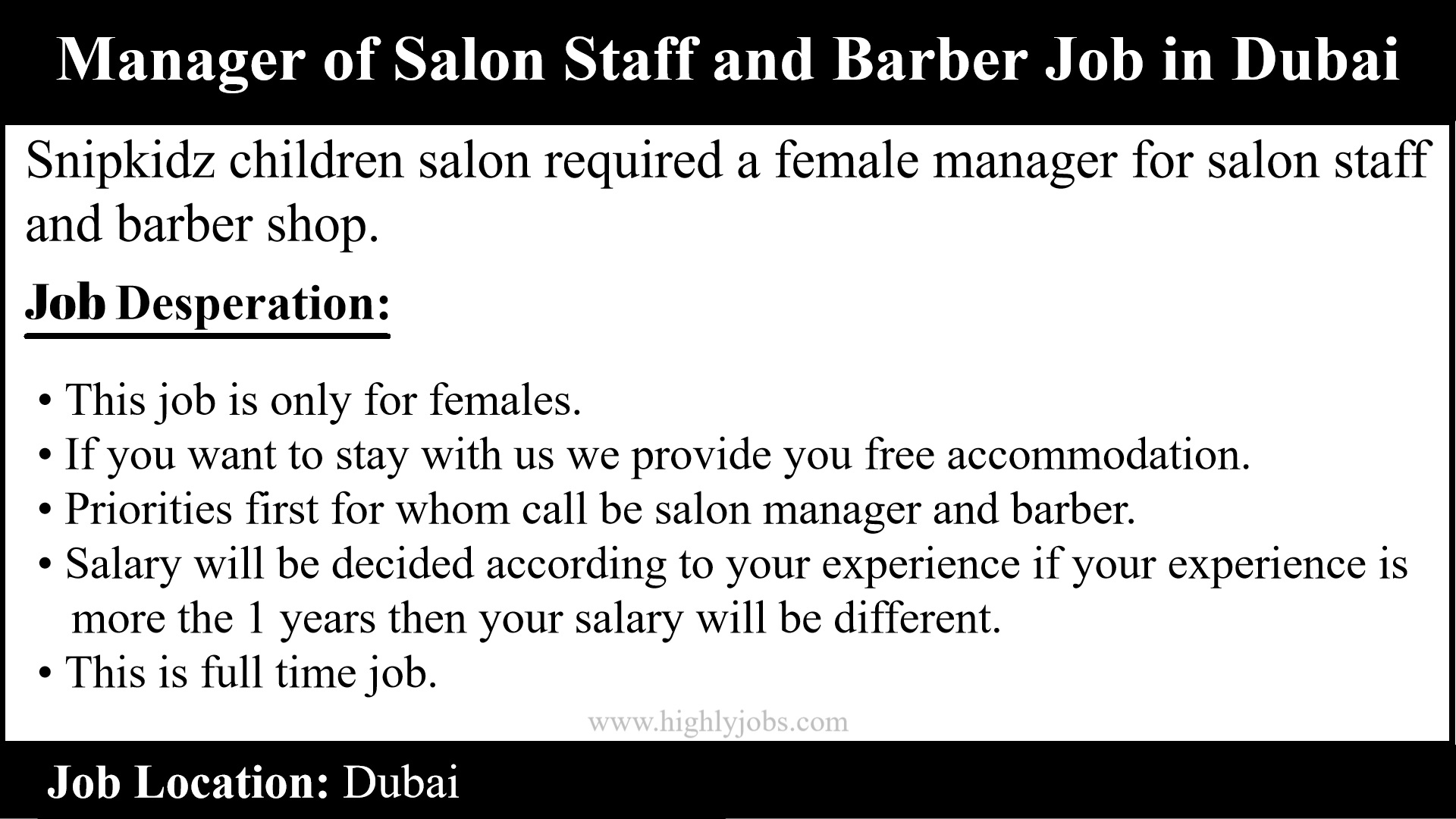 Manager of Salon Staff and Barber Job in Dubai