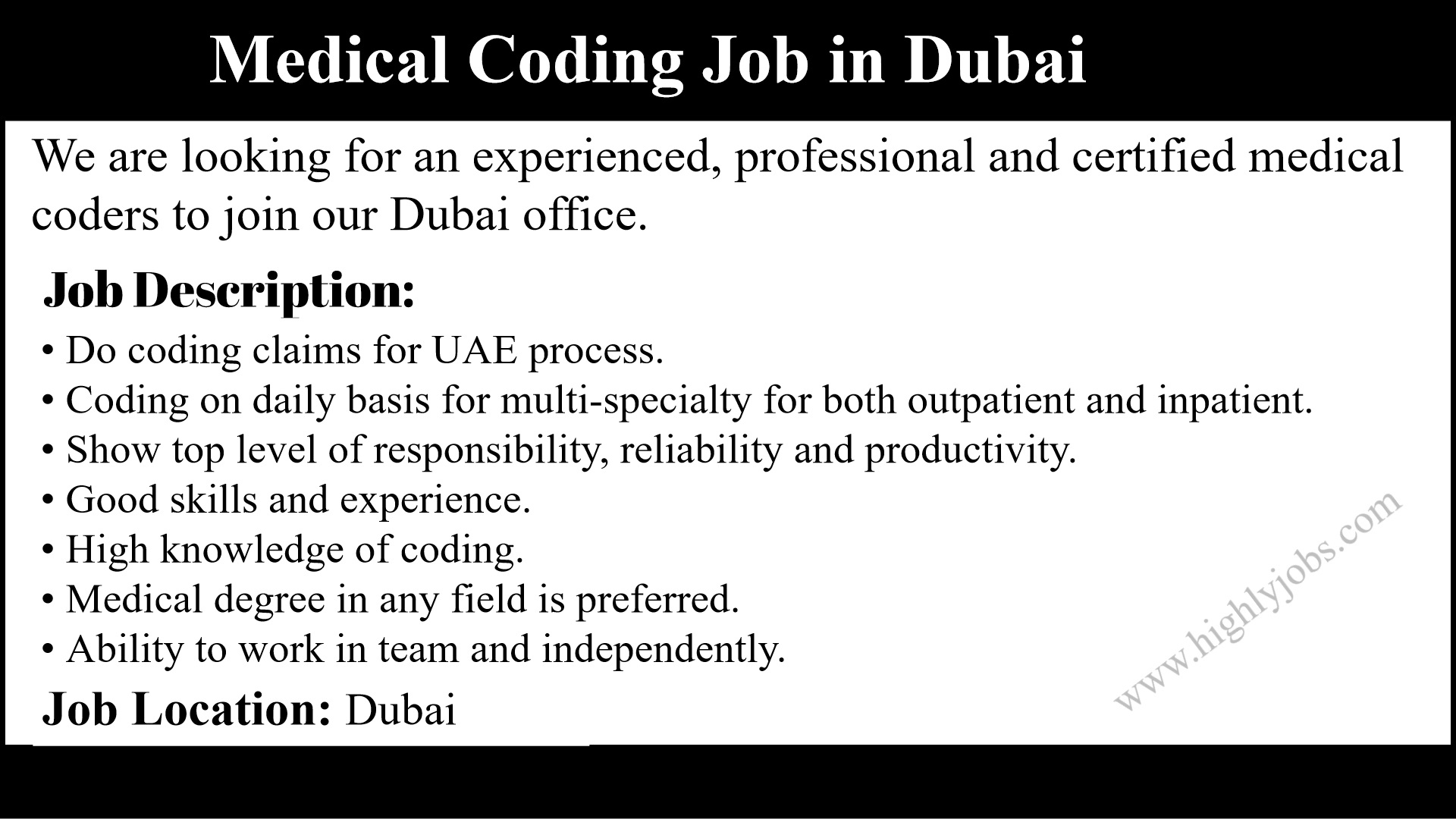 Medical Coding Job in Dubai