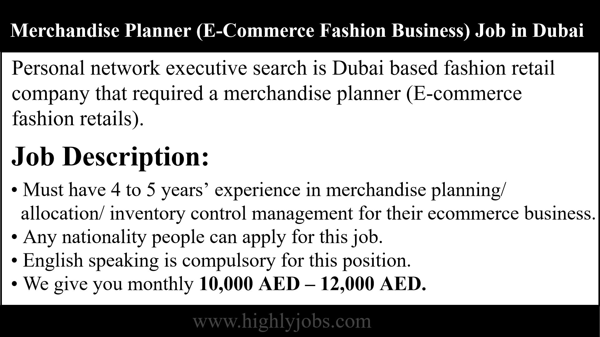 Merchandise Planner Job In Dubai