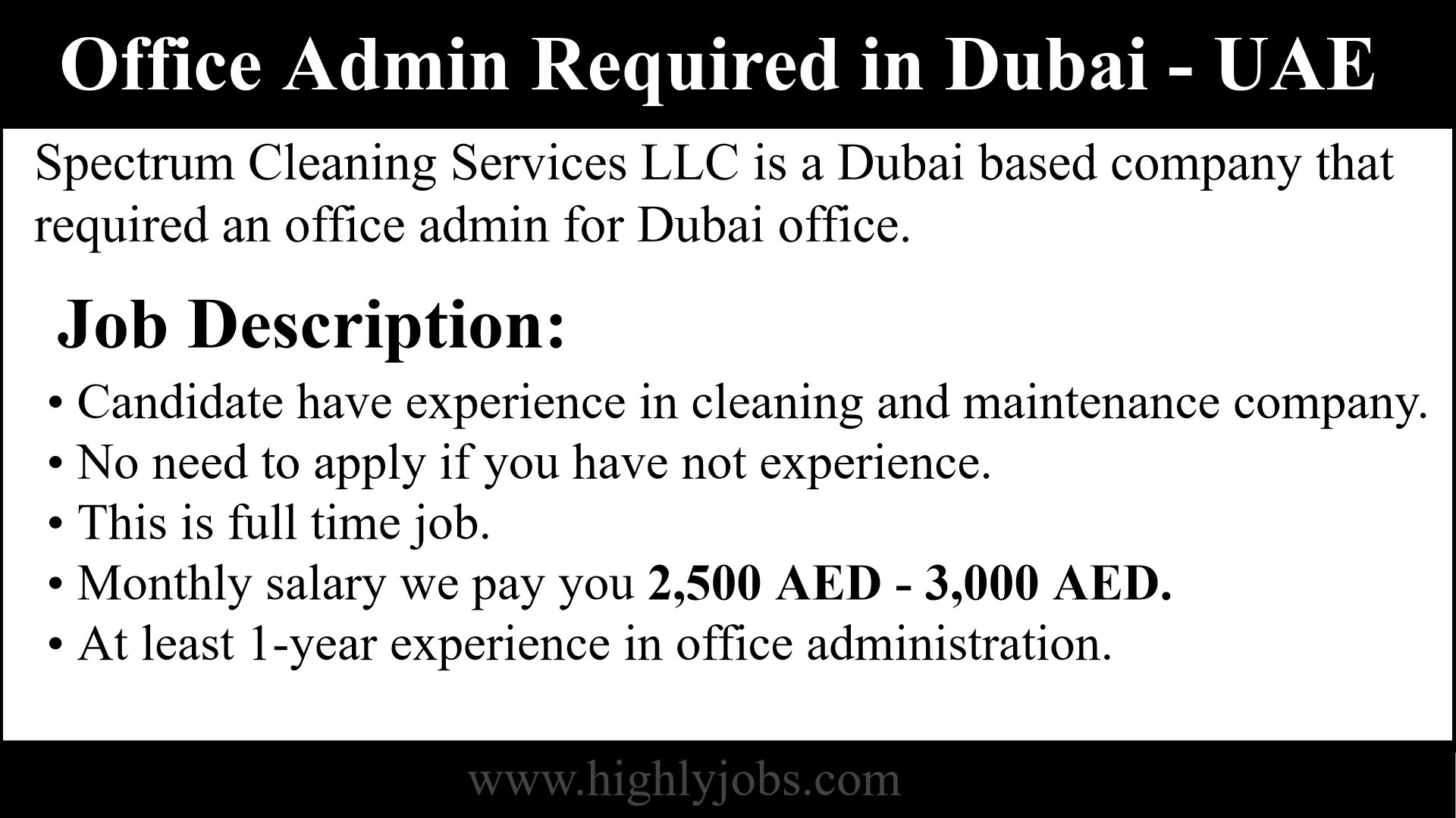 Office Administrator Job in Dubai, United Arab Emirates