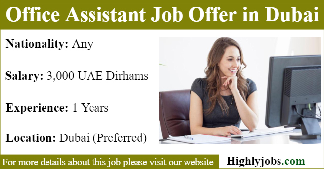 Office Assistant Job Offer in Dubai