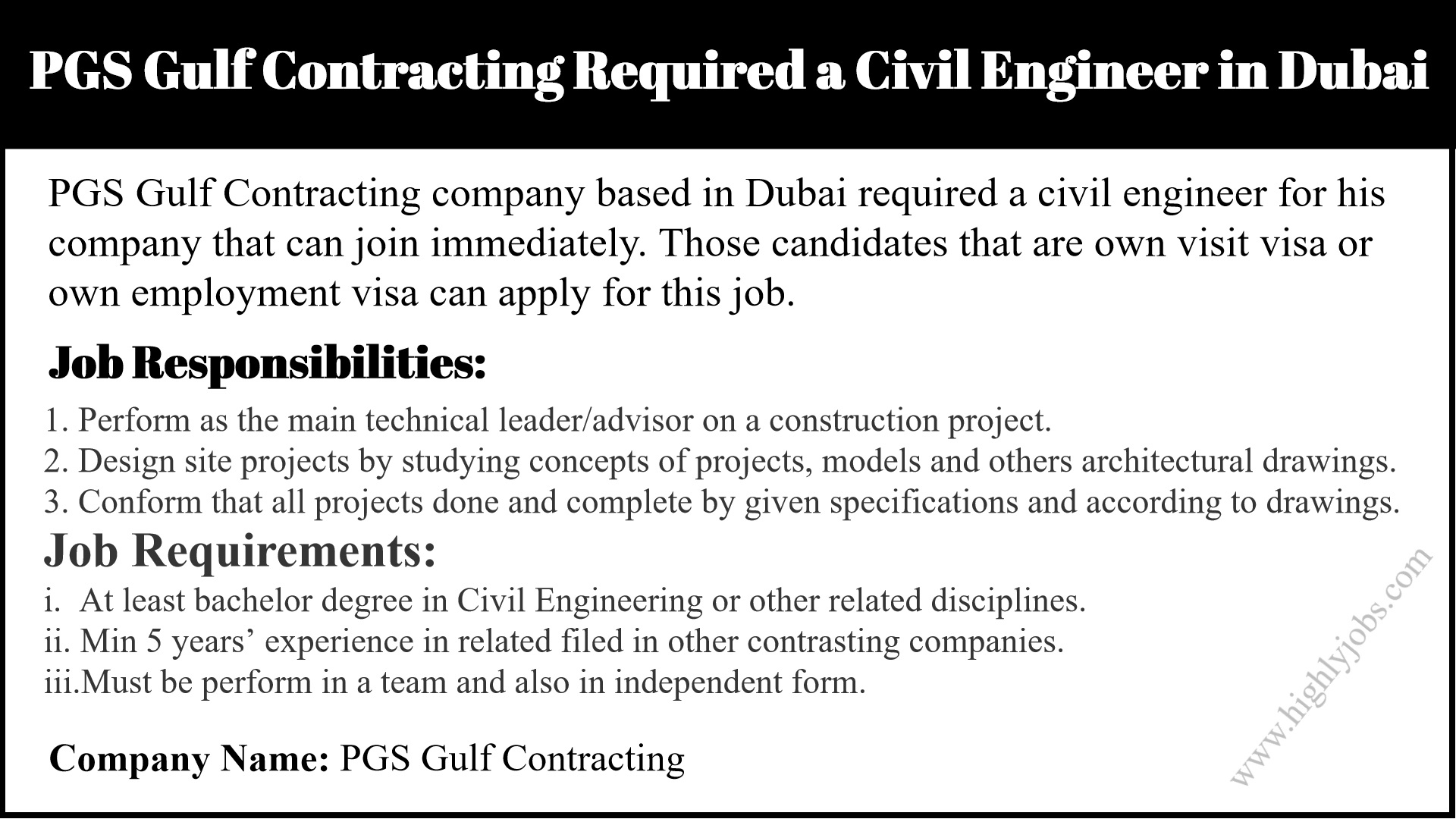 Civil Engineer Job In Dubai, United Arab Emirates