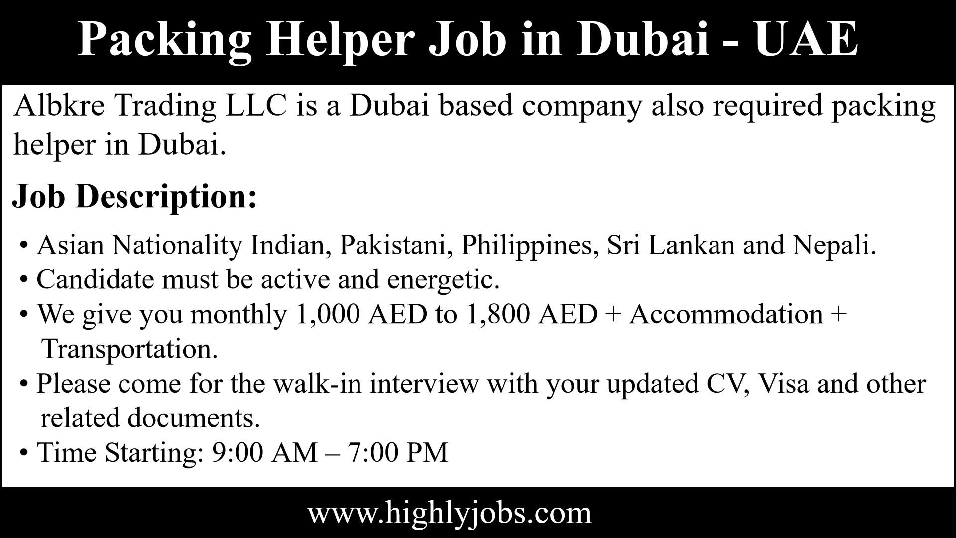Packing Helper Jobs in the United Arab Emirates