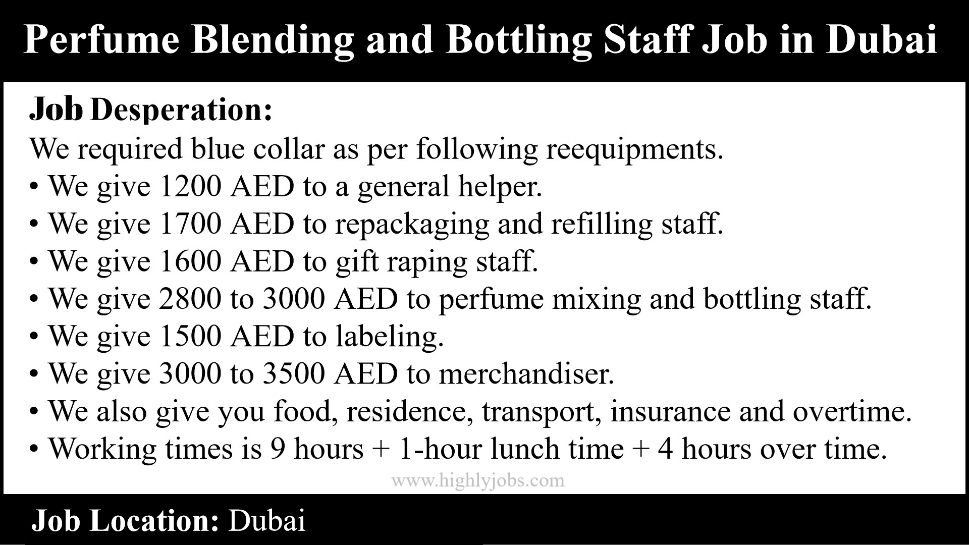 Perfume Blending and Bottling Staff Job in Dubai