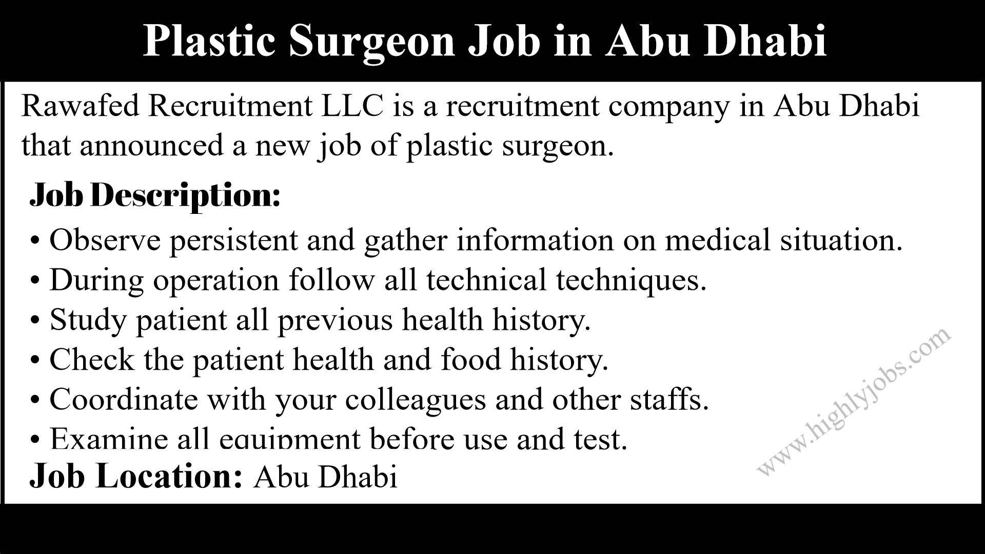 Plastic Surgeon Job in Abu Dhabi