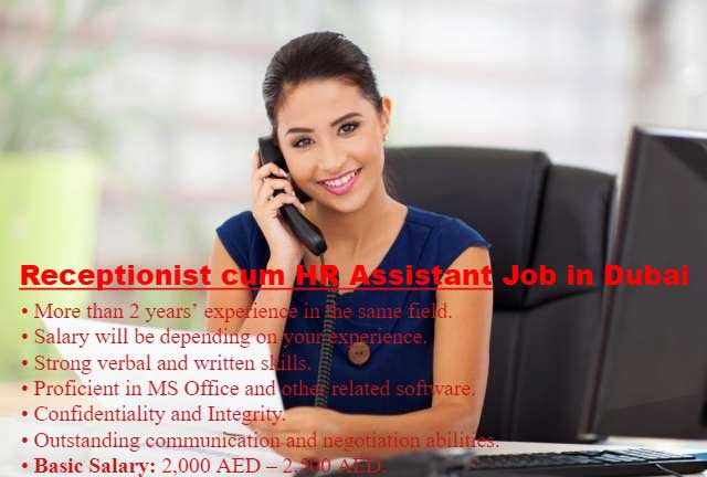 Receptionist cum HR Assistant Job in Dubai