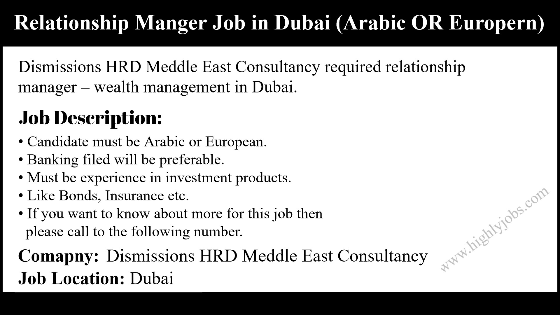 Relationship Manager Job In Dubai