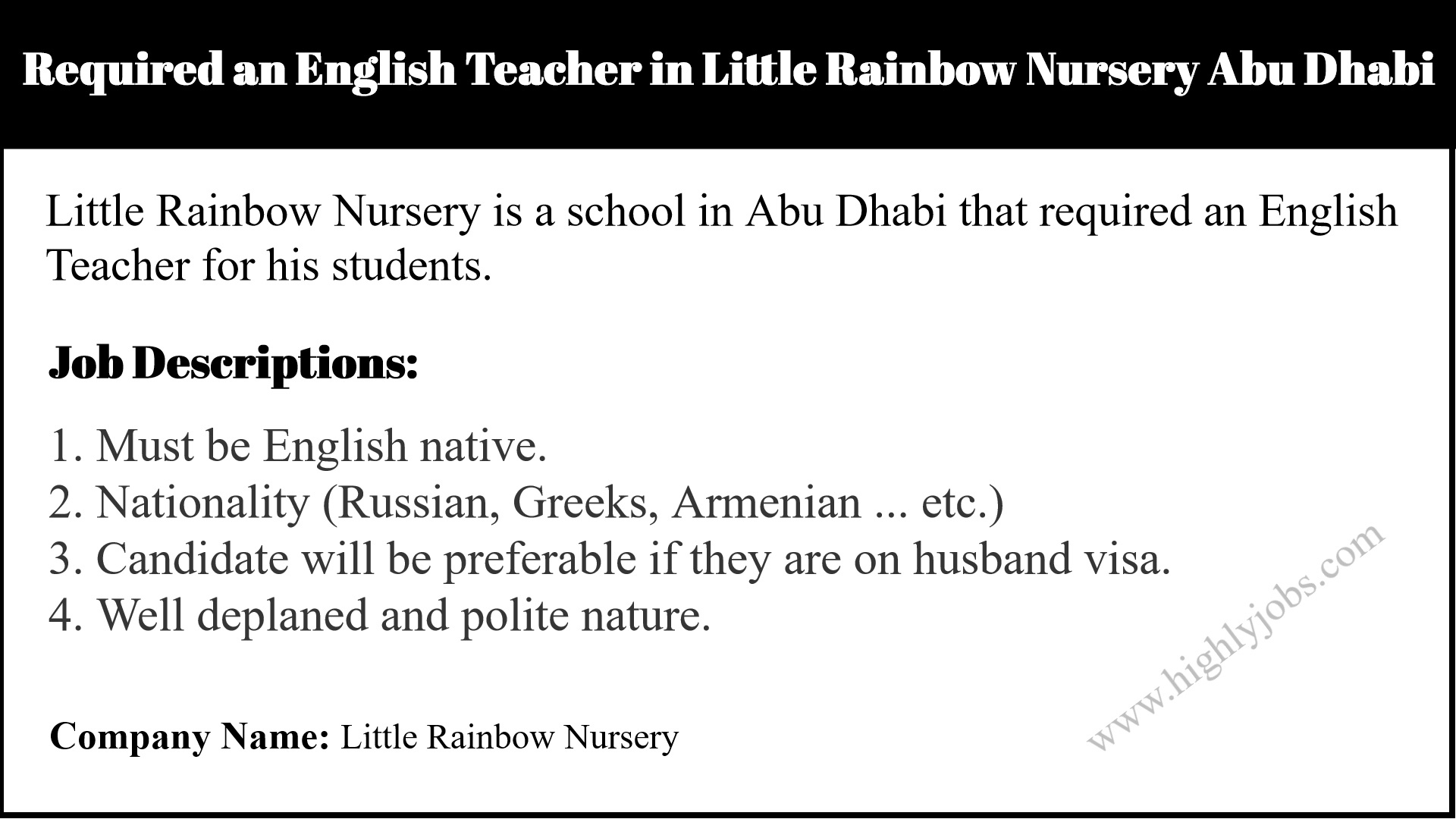 English Teacher Job in Dubai