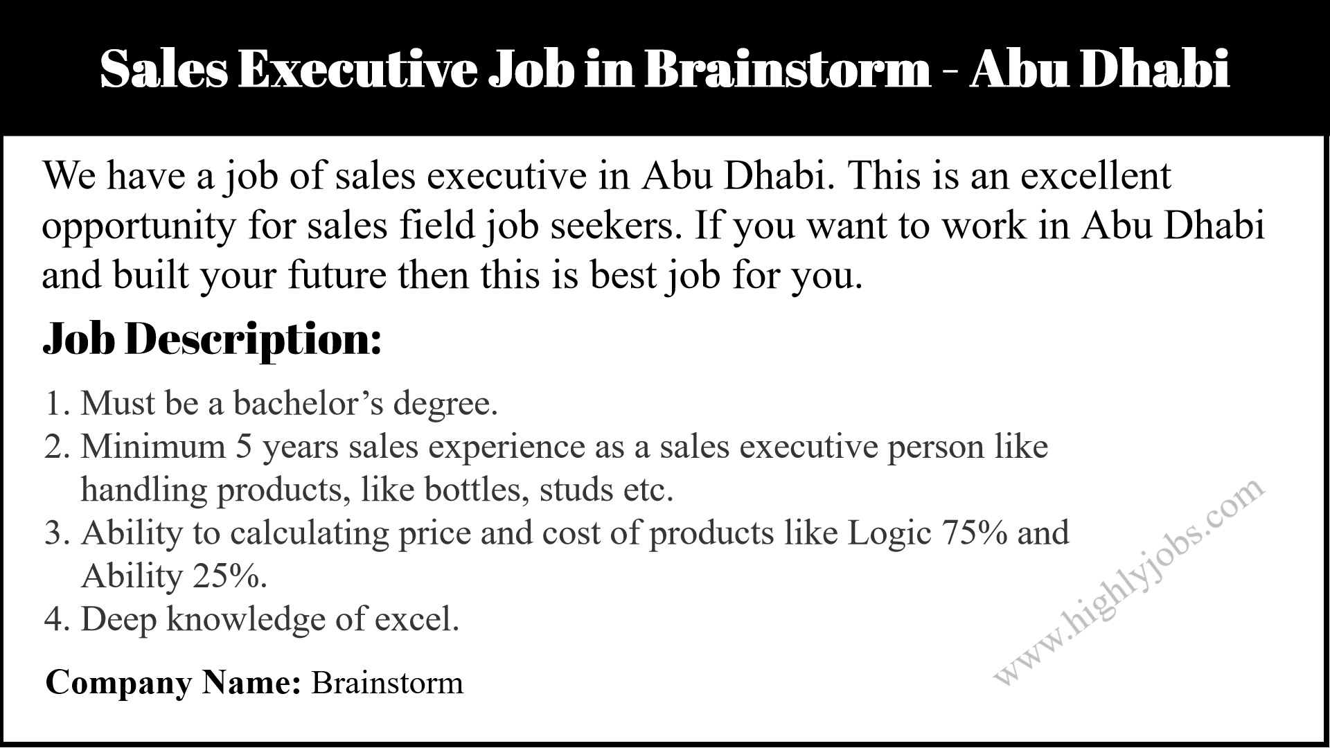 Sales Executive Job in Abu Dhabi