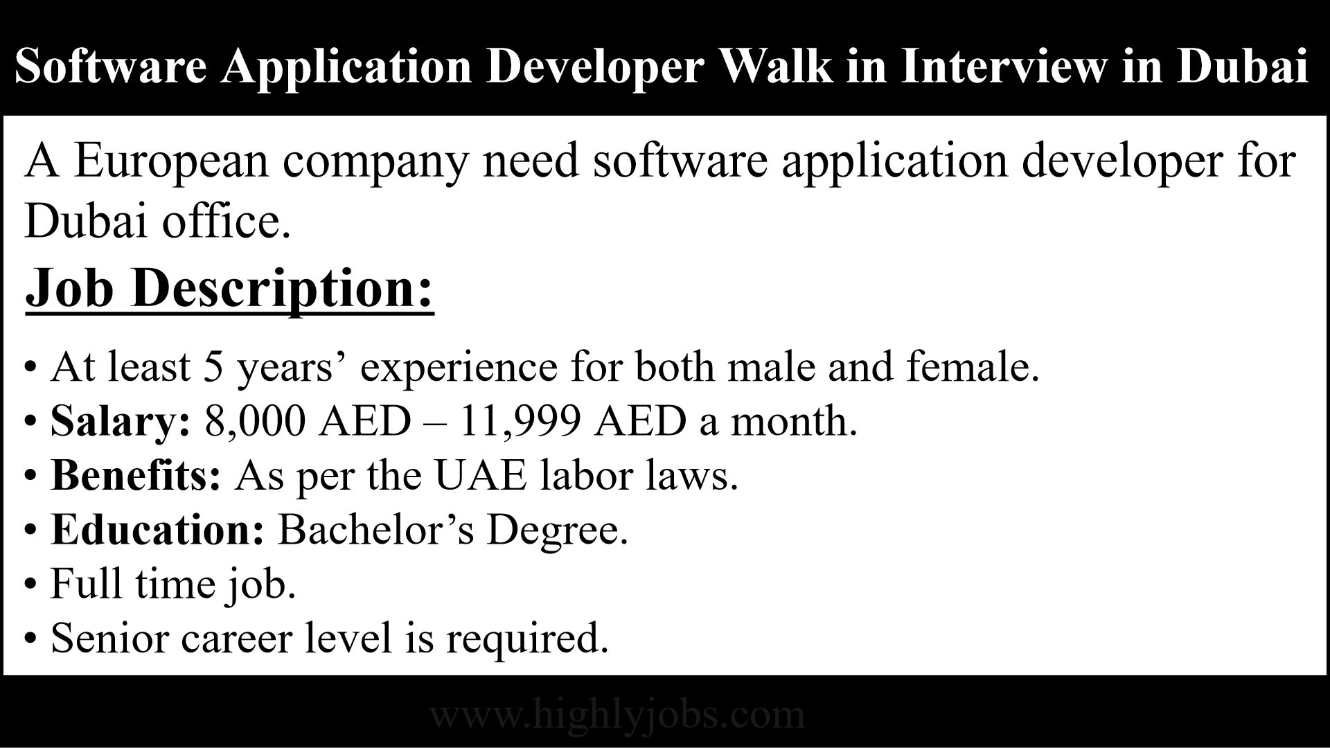 Application Developer Walk in Interview in Dubai