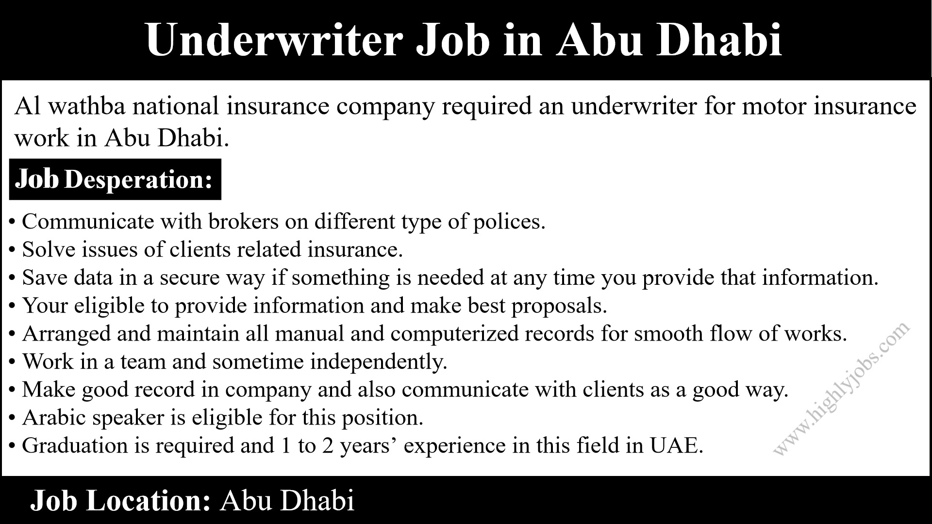 Underwriter Job in Abu Dhabi