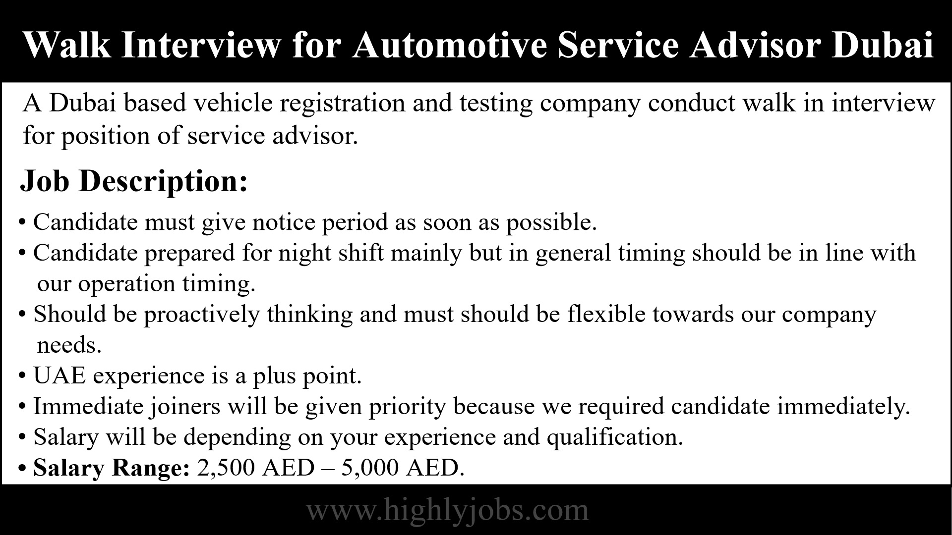 Service Adviser Job in Dubai