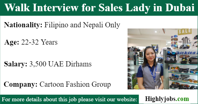 Walk Interview for Sales Lady in Dubai