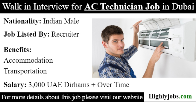 Walk in Interview for AC Technician Job in Dubai