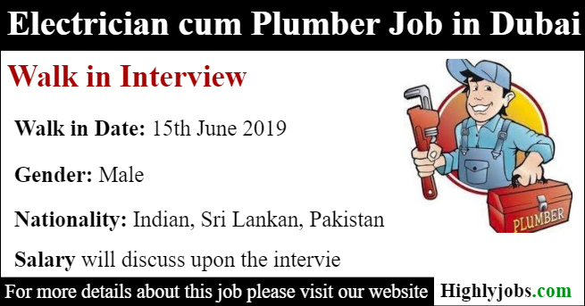 Walk in Interview for Electrician and Plumber Job in Dubai