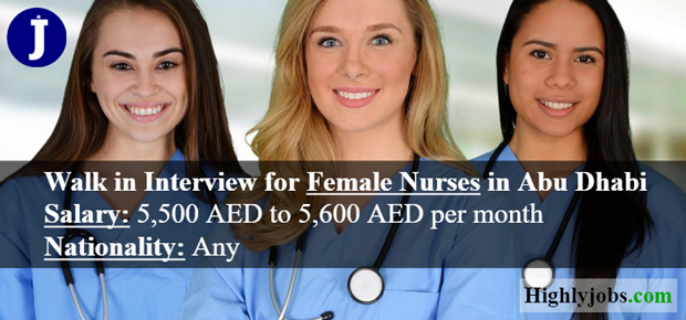 Walk in Interview for Female Nurses in Abu Dhabi