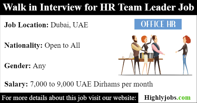 Walk in Interview for HR Team Leader Job in Dubai