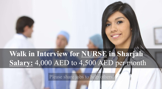 Walk in Interview for Nurse in Sharjah – UAE - 2019
