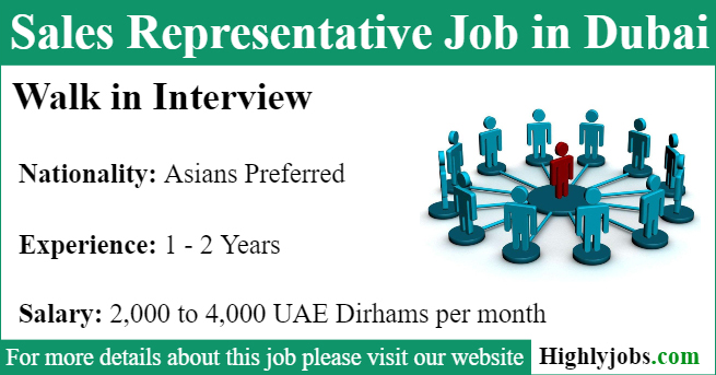 Walk in Interview for Sales Representative Job in Dubai