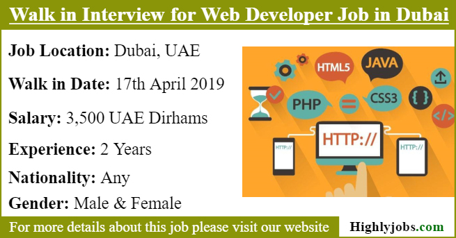 Walk in Interview for Web Developer Job in Dubai