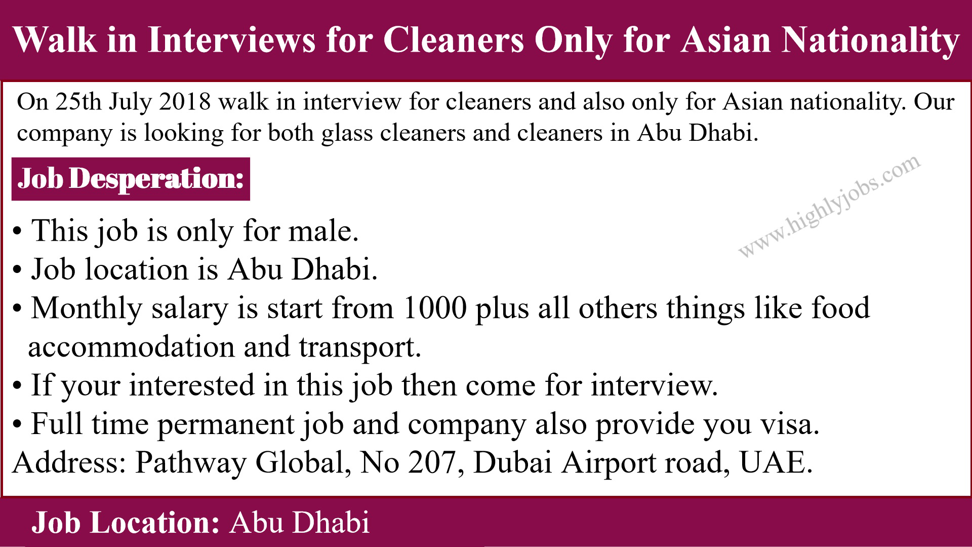 Walk in Interview for Cleaners Jobs in the United Arab Emirates