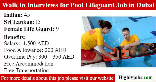 Walk in Interviews for Pool Lifeguard Job in Dubai