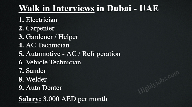 Walk in Interviews for multiple jobs in Dubai