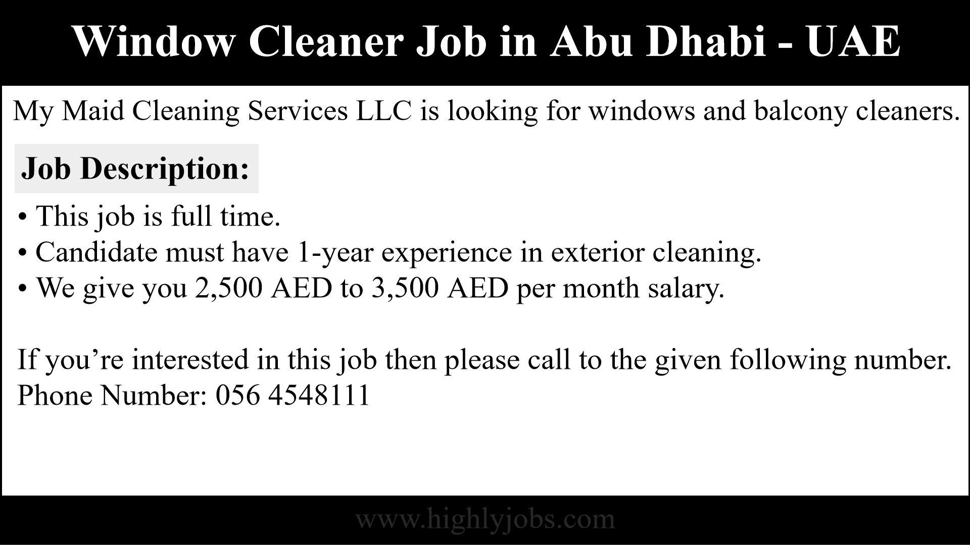 Window Cleaner Job in Abu Dhabi